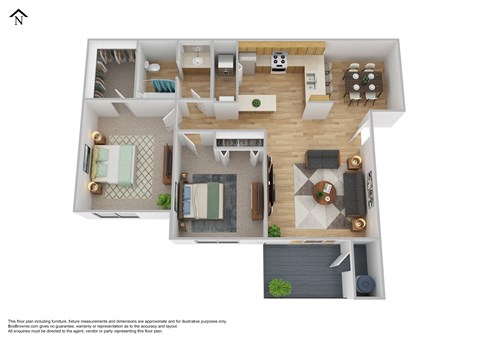 Floor plan for 2 beds, 1 bath, 875 sqft